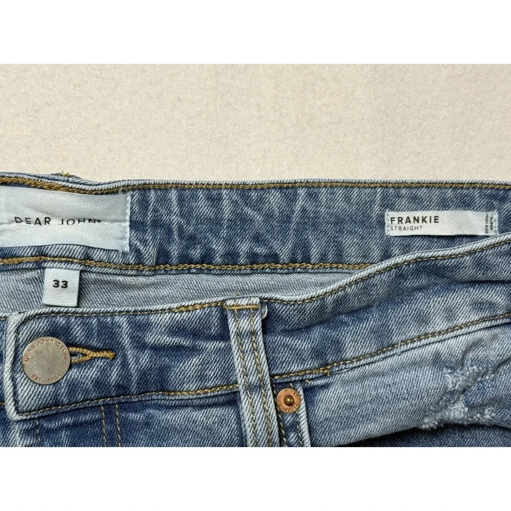 Dear John Frankie Straight Jeans Womens 33 Super High Rise Distressed Light Wash